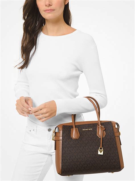 mercer large logo dome satchel michael kors|Mercer Large Logo Belted Satchel .